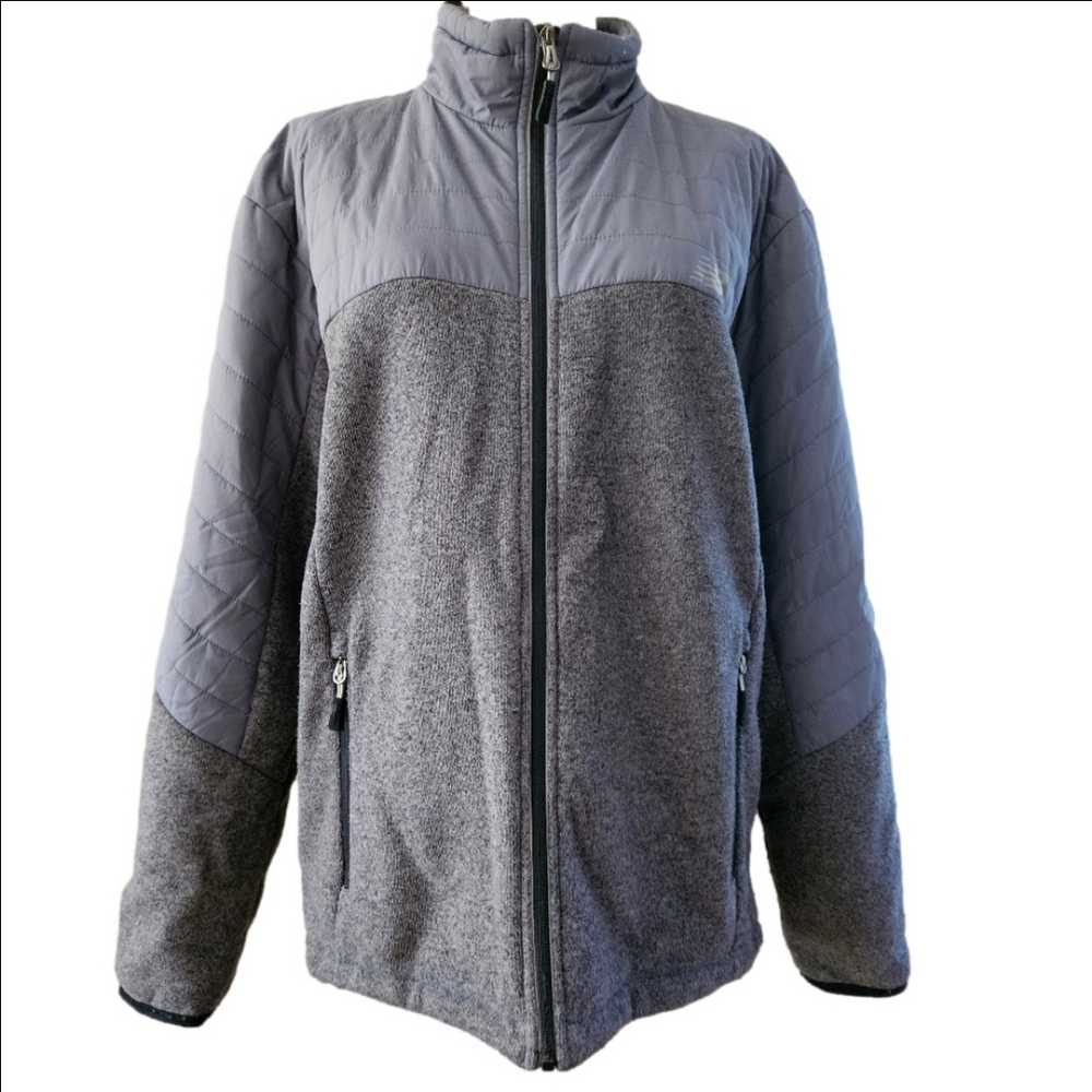 Men's New Balance Gray Fleece Thermal Lined Zipup Jacket Coat-Size Medium